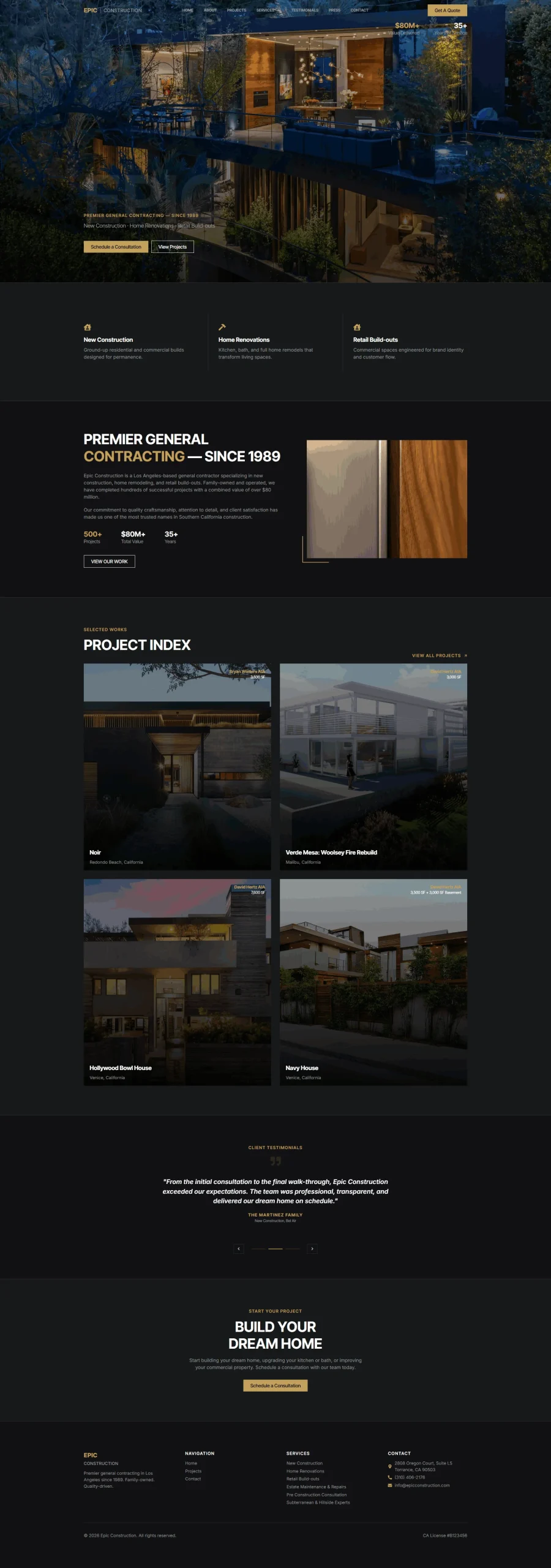 Epic Construction Full Website Preview